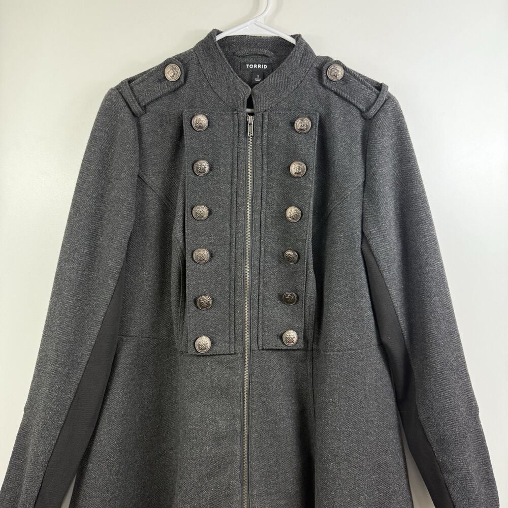 Torrid Gray Military Coat 1X Long A Line Wool Blend Full Zip Gorpcore Winter - Picture 4 of 16